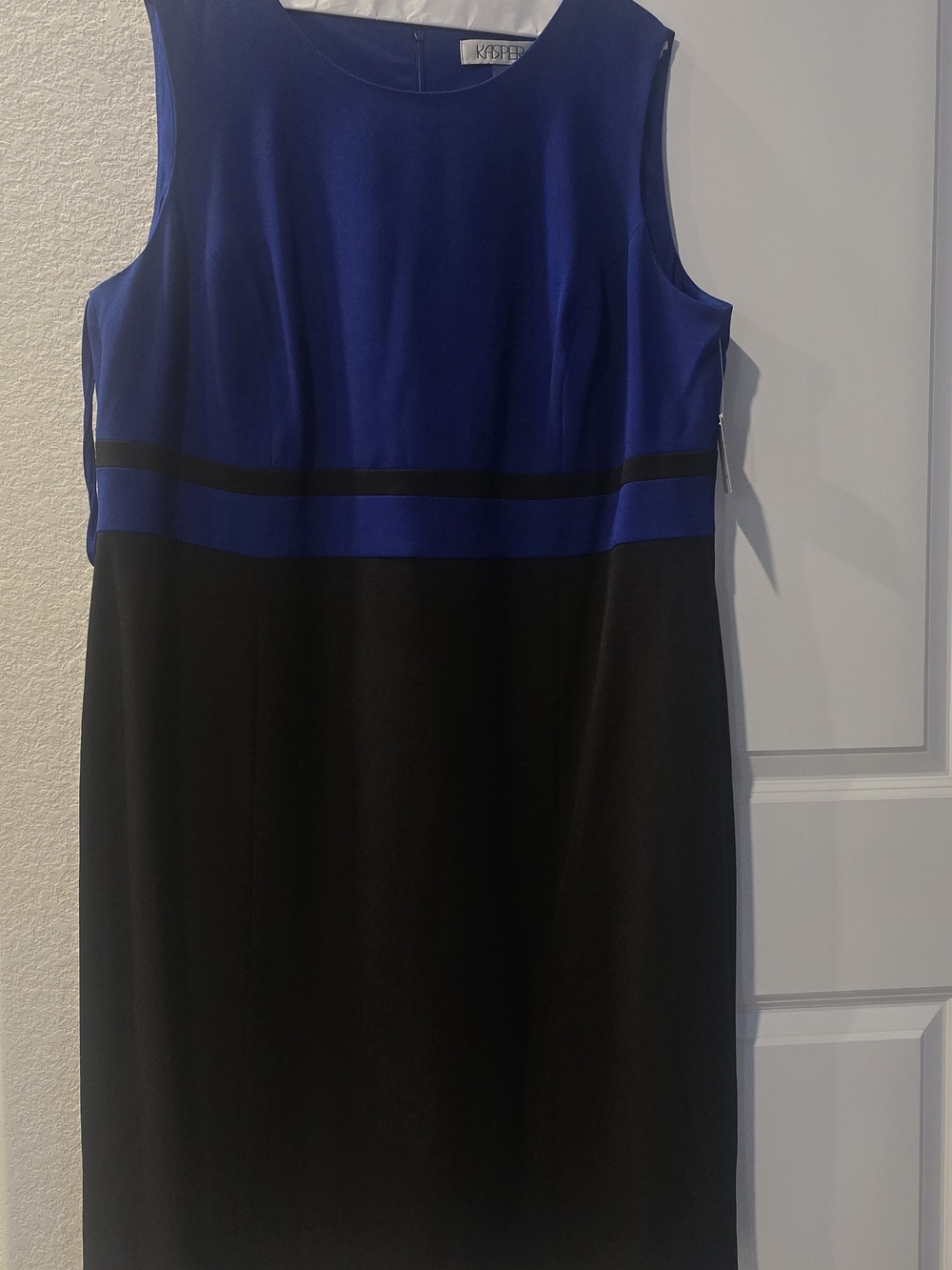 Kasper Royal Blue and Black Sleeveless Midi Sheath Dress